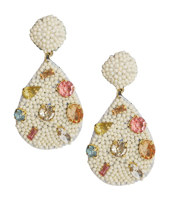 HANDMADE MULTI SEEDBEAD AND CRYSTAL MIX TEARDROP EARRING