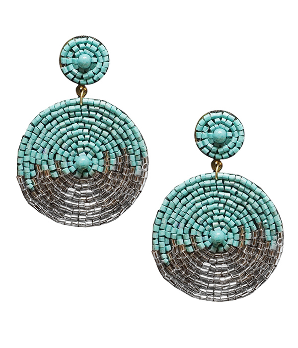 HANDMADE MULTI SEEDBEAD DISC DROP EARRING