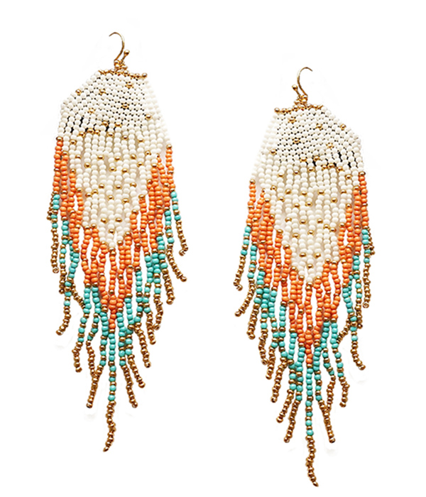 Handmade multi seedbead tassel drop earring