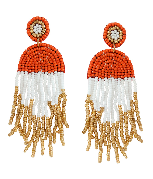 Handmade multi seedbead tassel drop earring