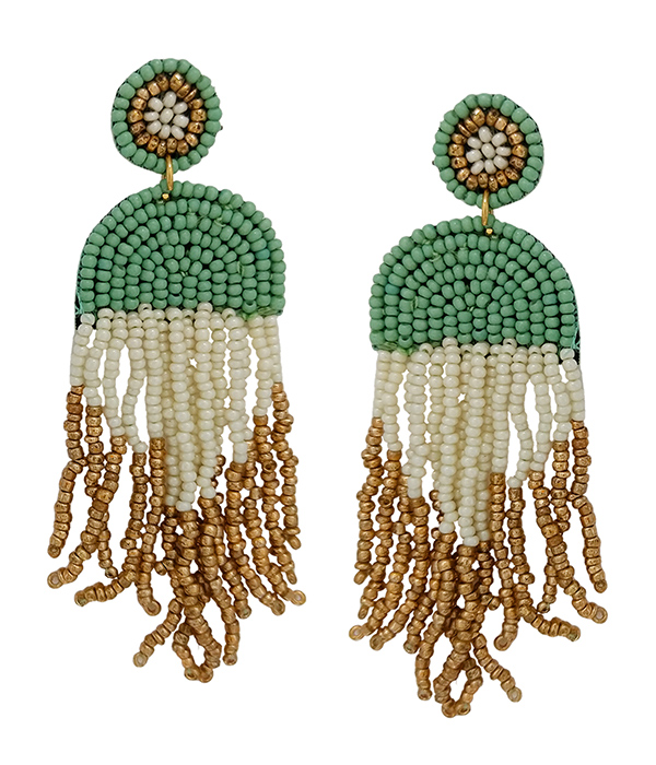 Handmade multi seedbead tassel drop earring
