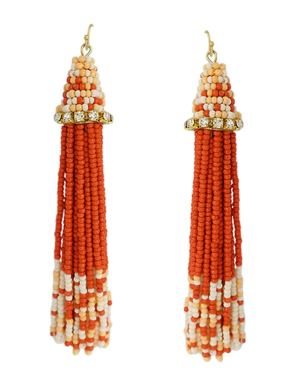 Handmade multi seedbead tassel drop earring