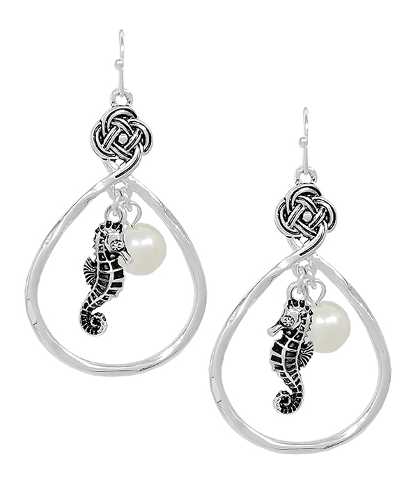 SEALIFE THEME TEARDROP EARRING - SEA HORSE