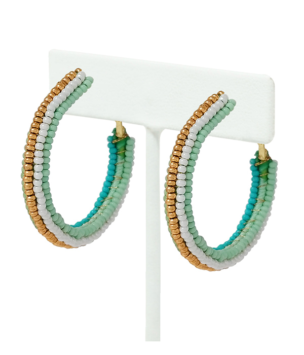 Handmade multi seedbead hoop earring