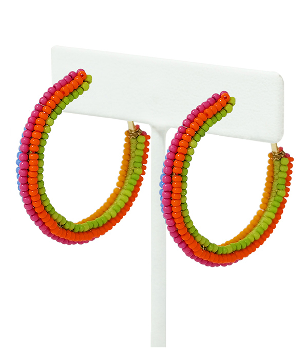 Handmade multi seedbead hoop earring