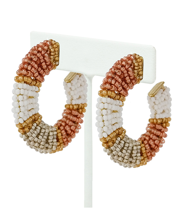 Handmade multi seedbead hoop earring