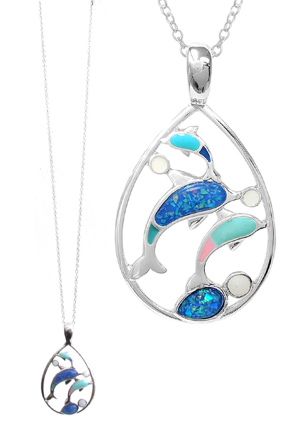 SEALIFE THEME MIX OPAL NECKLACE - DOLPHIN