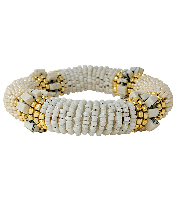 Multi seedbead and stone mix bangle bracelet