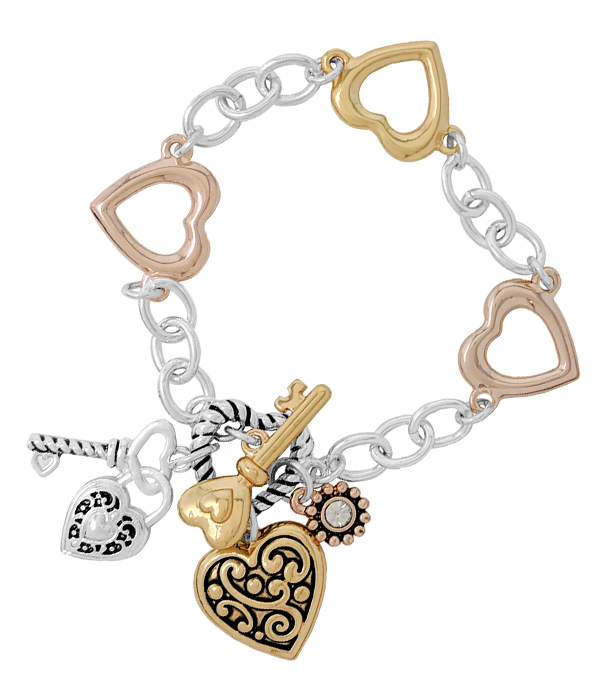 Designer textured heart theme toggle bracelet