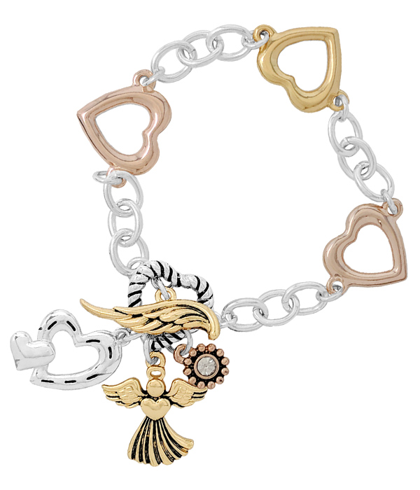 Designer textured guardian angel theme toggle bracelet