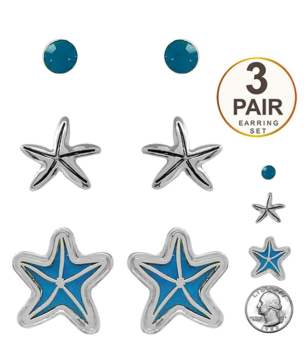 SEALIFE THEME 3 PAIR EARRING SET - STARFISH