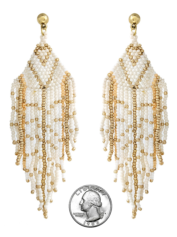 Handmade multi seedbead tassel drop earring