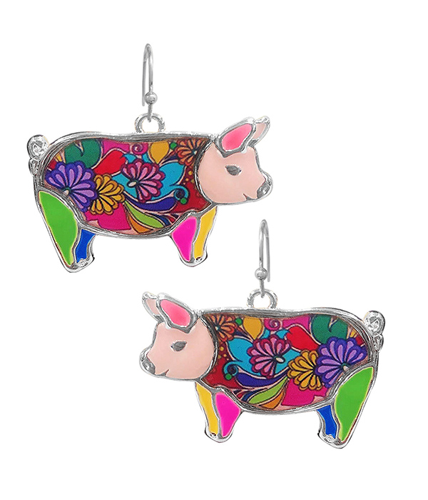 FARM THEME PAINT ART EPOXY EARRING - PIG