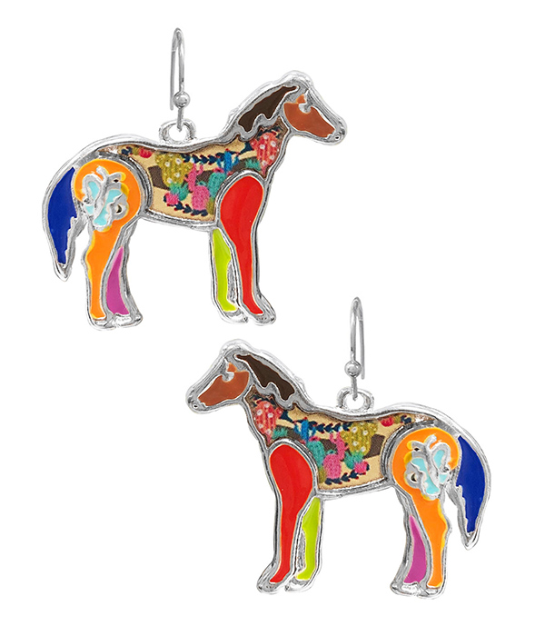 FARM THEME PAINT ART EPOXY EARRING - HORSE