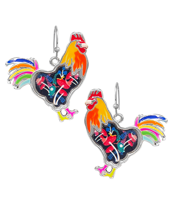 Farm theme paint art epoxy earring - rooster