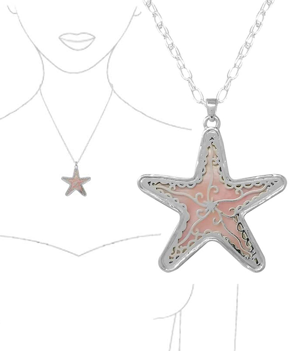 SEALIFE THEME METAL FILIGREE PENDANT NECKLACE - STARFISH