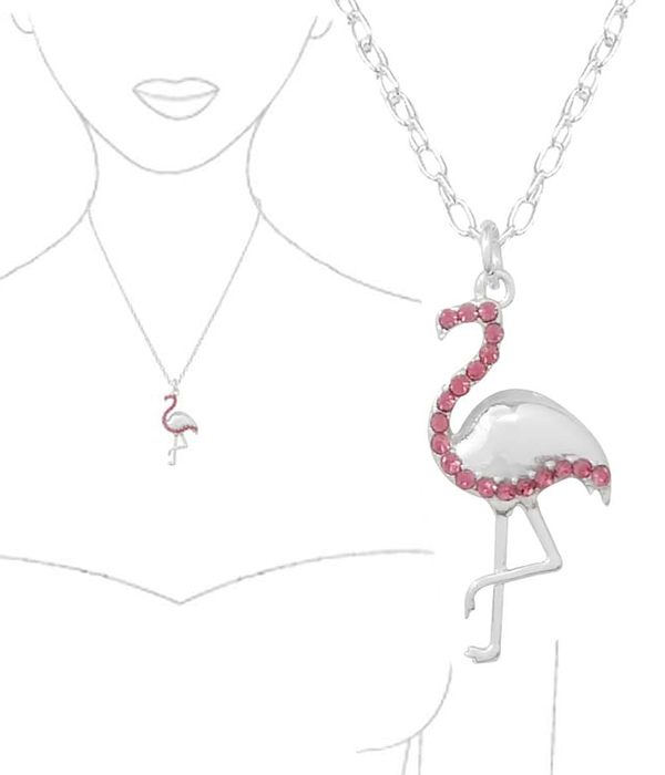TROPICAL THEME PENDANT NECKLACE - FLAMINGO
