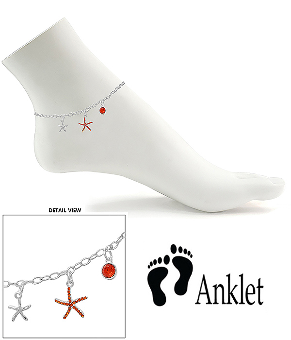 Sealife theme multi charm anklet - starfish