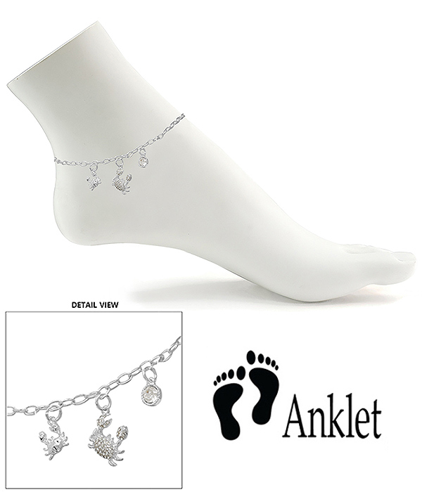 SEALIFE THEME MULTI CHARM ANKLET - CRAB