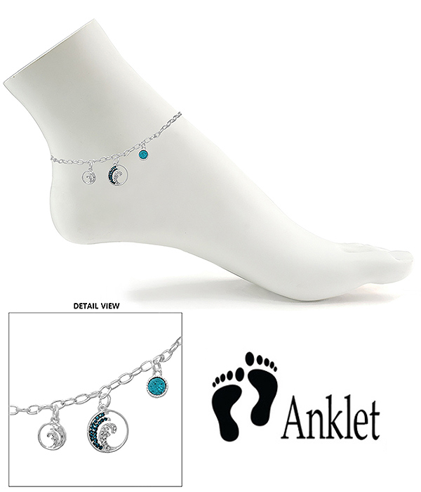 Sealife theme multi charm anklet - wave