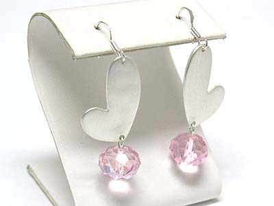 Metal heart and facet glass ball drop earring