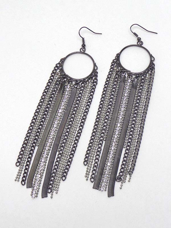 Multi chain tassel and rhinestone drop earring