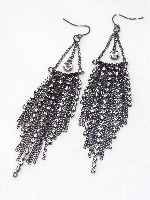 Multi chain tassel and rhinestone drop earring