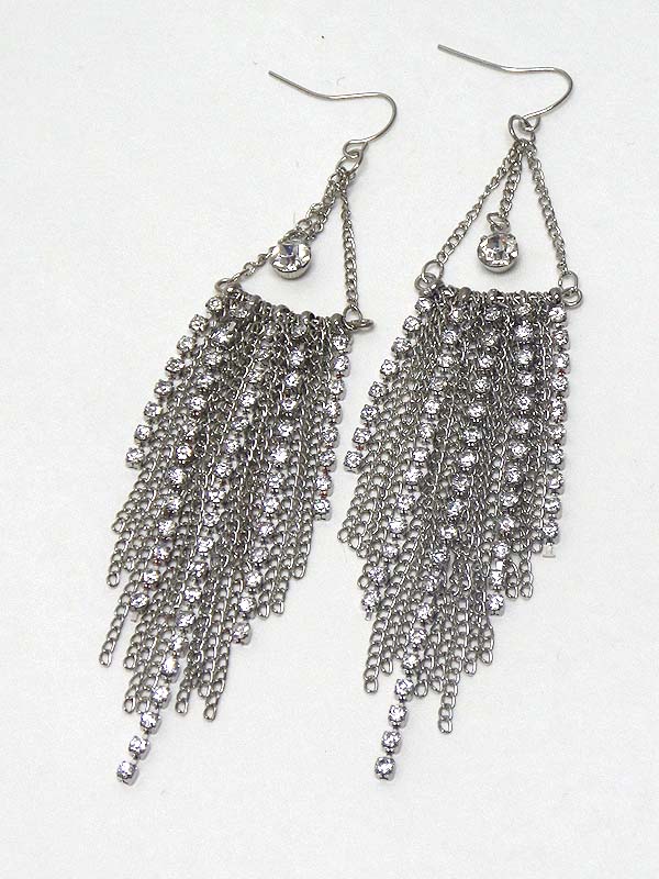 Multi chain tassel and rhinestone drop earring