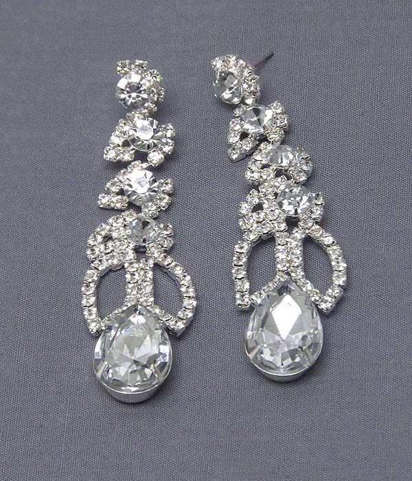 Facet teardrop and multi crystal drop bridal earring