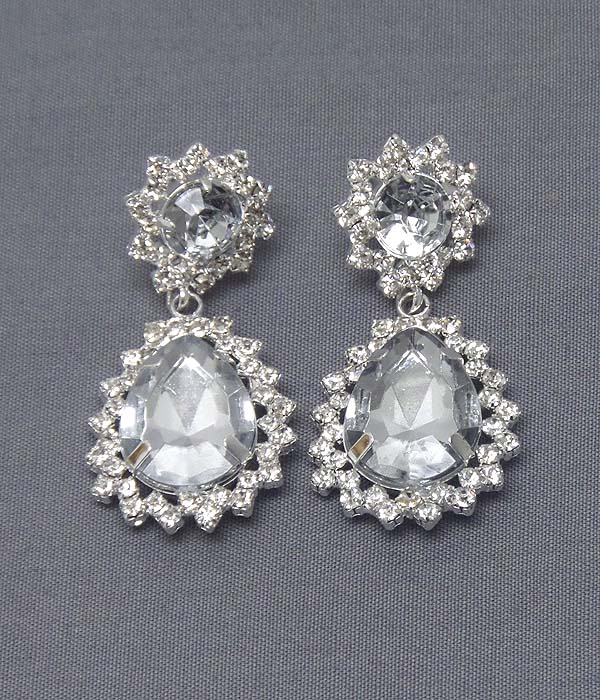 Facet teardrop and crystal edge drop bridal earring