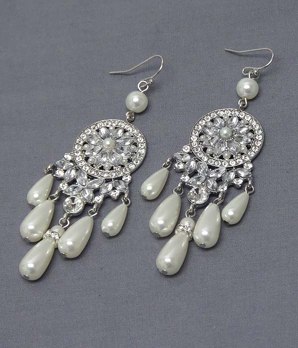 Crystal flower and multi pearl drop bridal earring