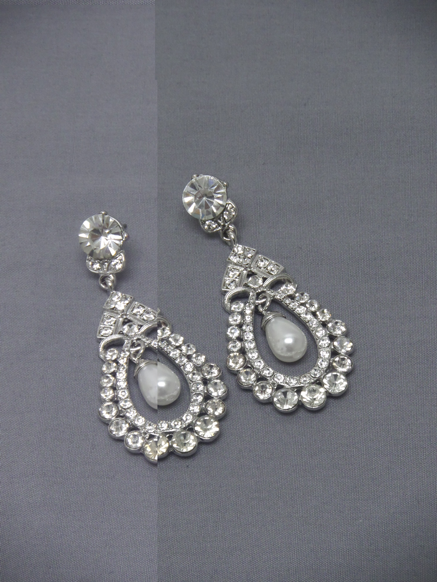 Pearl center dangle crystal teardrop bridal earring