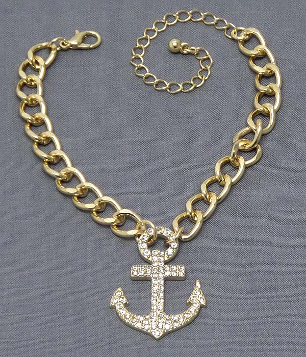 Crystal anchor charm and chain bracelet