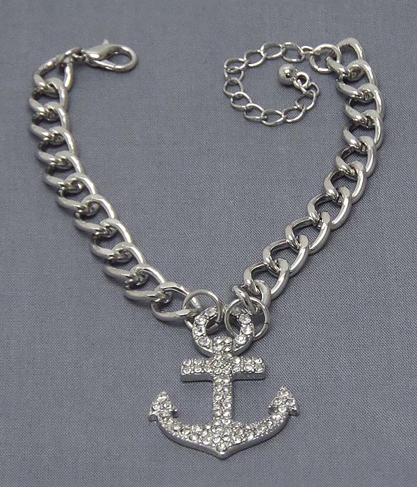 Crystal anchor charm and chain bracelet