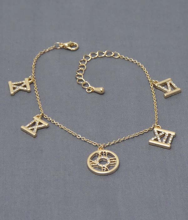 CRYSTAL ROMAN NUMBER CHARM BRACELET