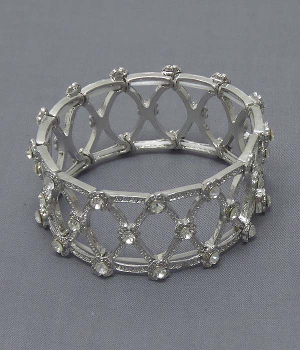 Diamond pattern crystal stud stretch bracelet
