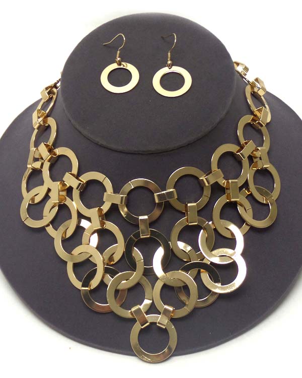 Multi metal link statement necklace earring set