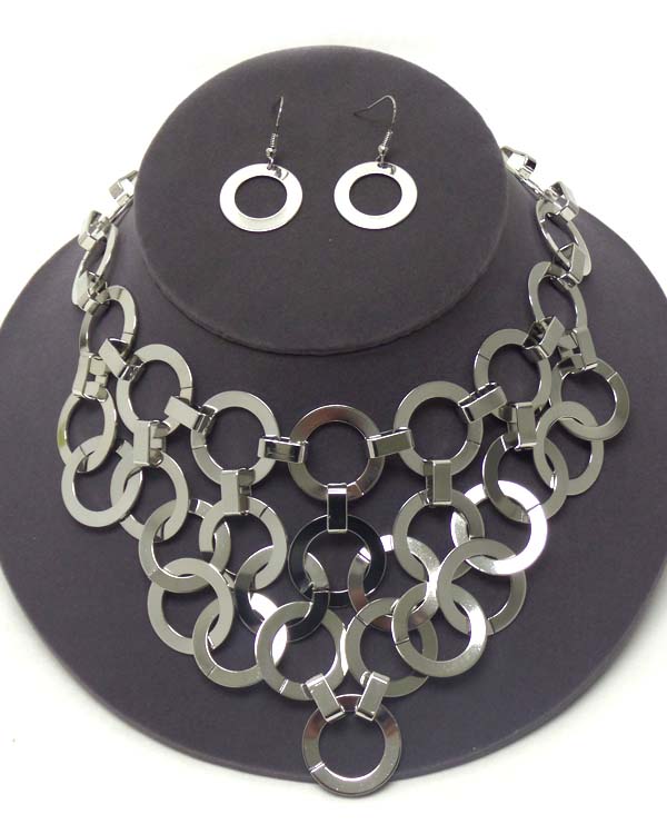 Multi metal link statement necklace earring set