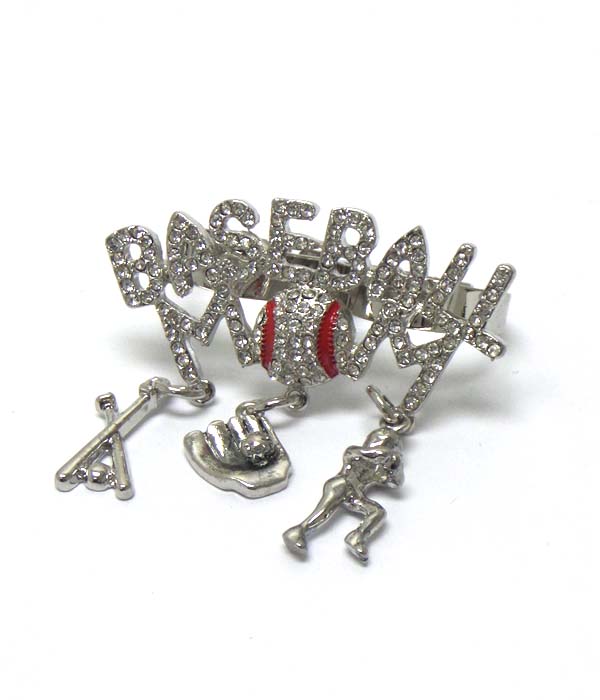 Crystal baseball mom dual finger adjustable ring