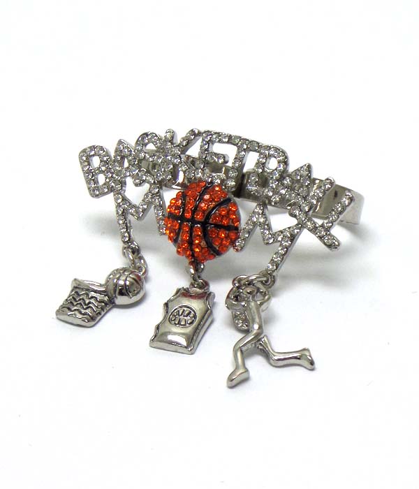 Crystal basketball mom dual finger adjustable ring