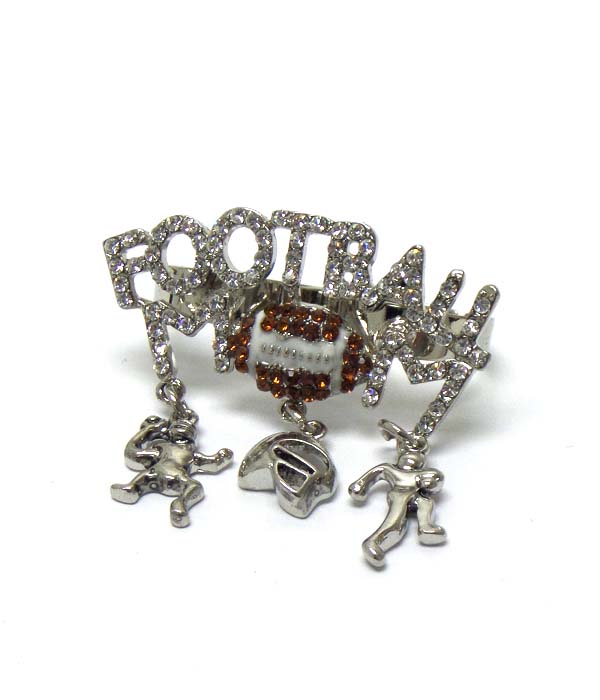 Crystal football mom dual finger adjustable ring