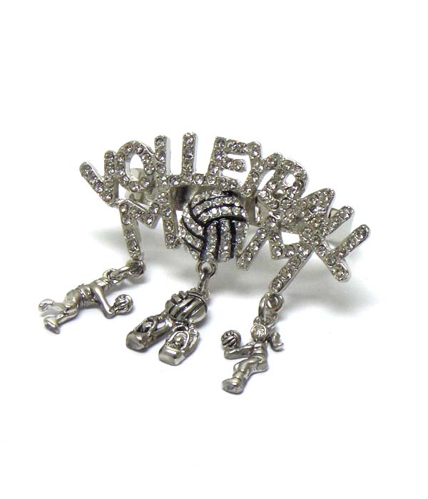 Crystal volleyball mom dual finger adjustable ring