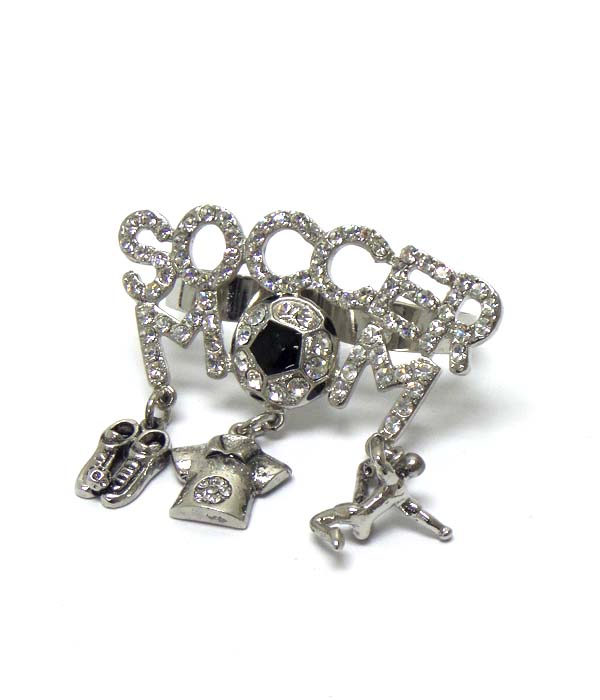 Crystal soccer mom dual finger adjustable ring