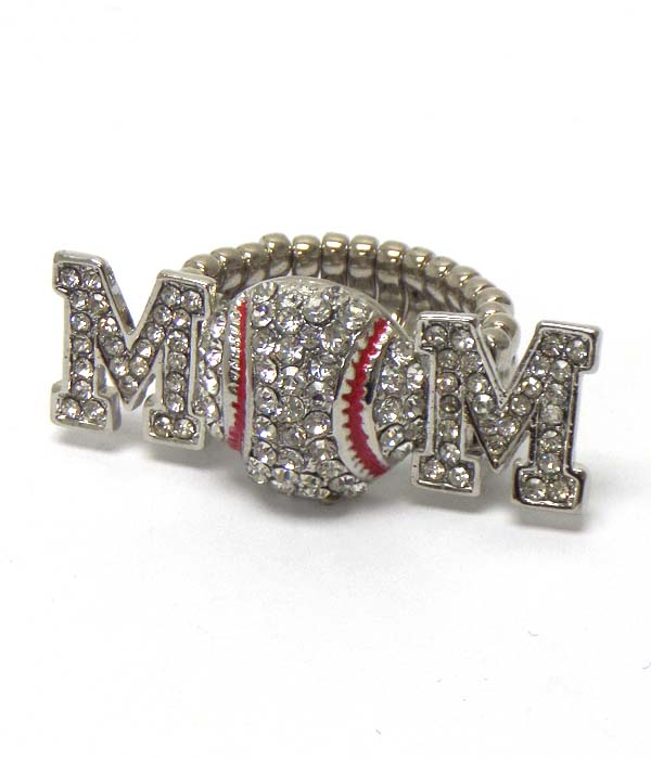 Baseball mom crystal stretch ring