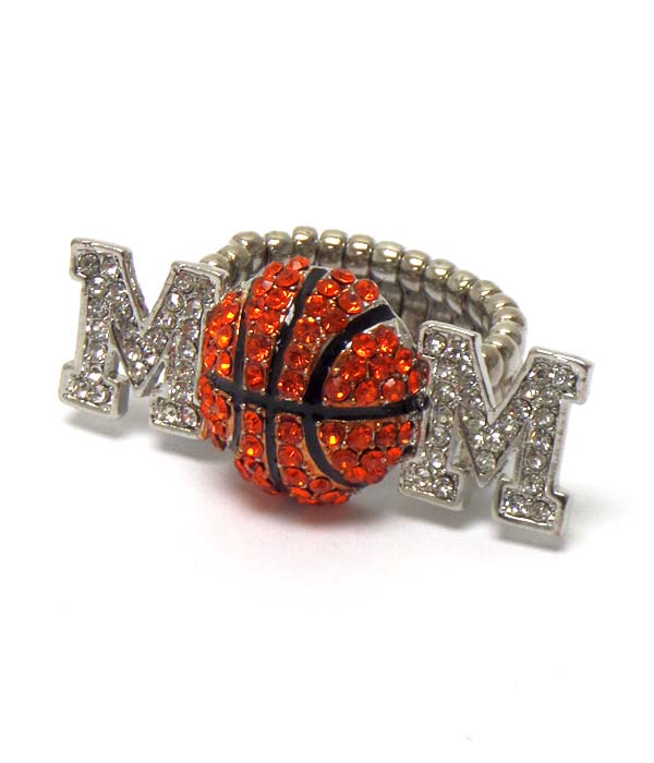 Basketball mom crystal stretch ring