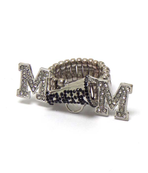 Megaphone cheer mom crystal stretch ring
