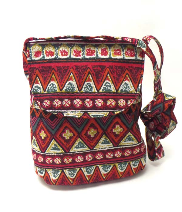 Tribal print zipper top messenger bag