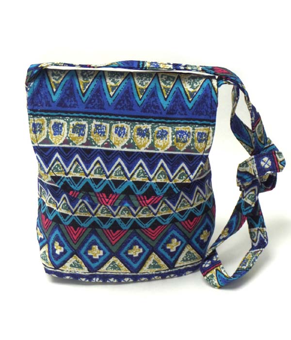 Tribal print zipper top messenger bag