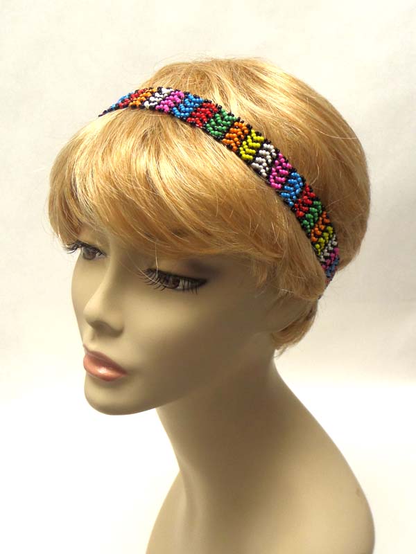 Multi seed bead bohemian style stretch headband