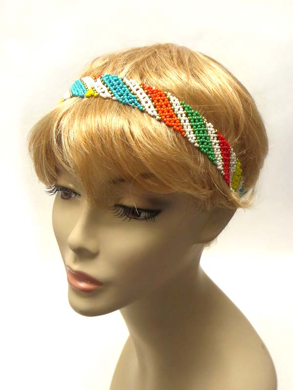 MULTI SEED BEAD BOHEMIAN STYLE STRETCH HEADBAND